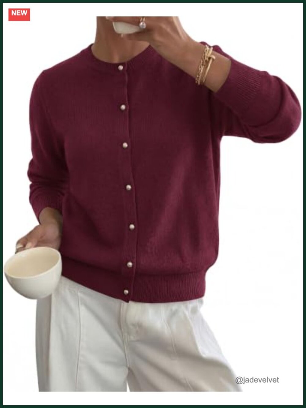 Soft Knit Button Up Cardigan Long Sleeve Crew Neck Relaxed Fit